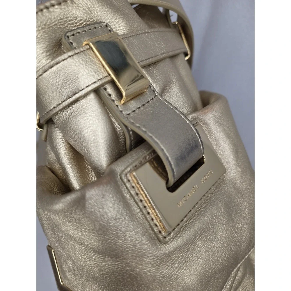 Michael Kors Beverly Metallic Gold Leather Shoulder Satchel Handbag Large